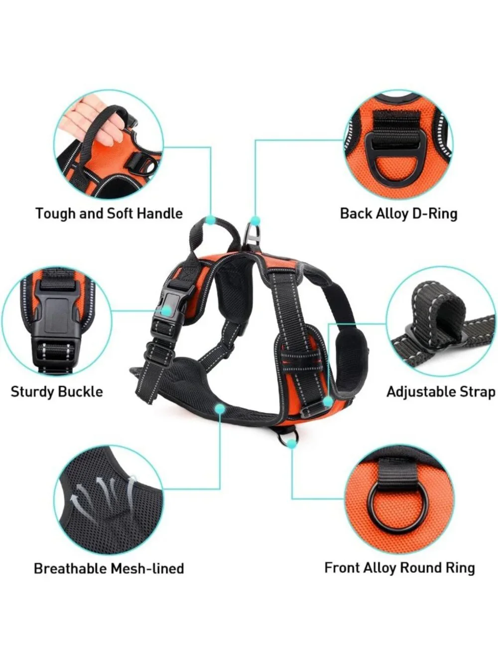 Adjustable Soft Dog Harness with Handle, Reflective Collar & 6FT Leash Set